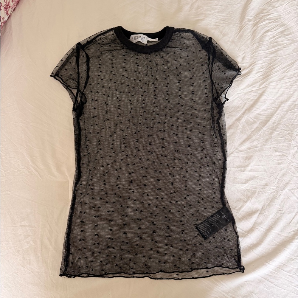 Urban Outfitters mesh Swiss dot patterned black shirt